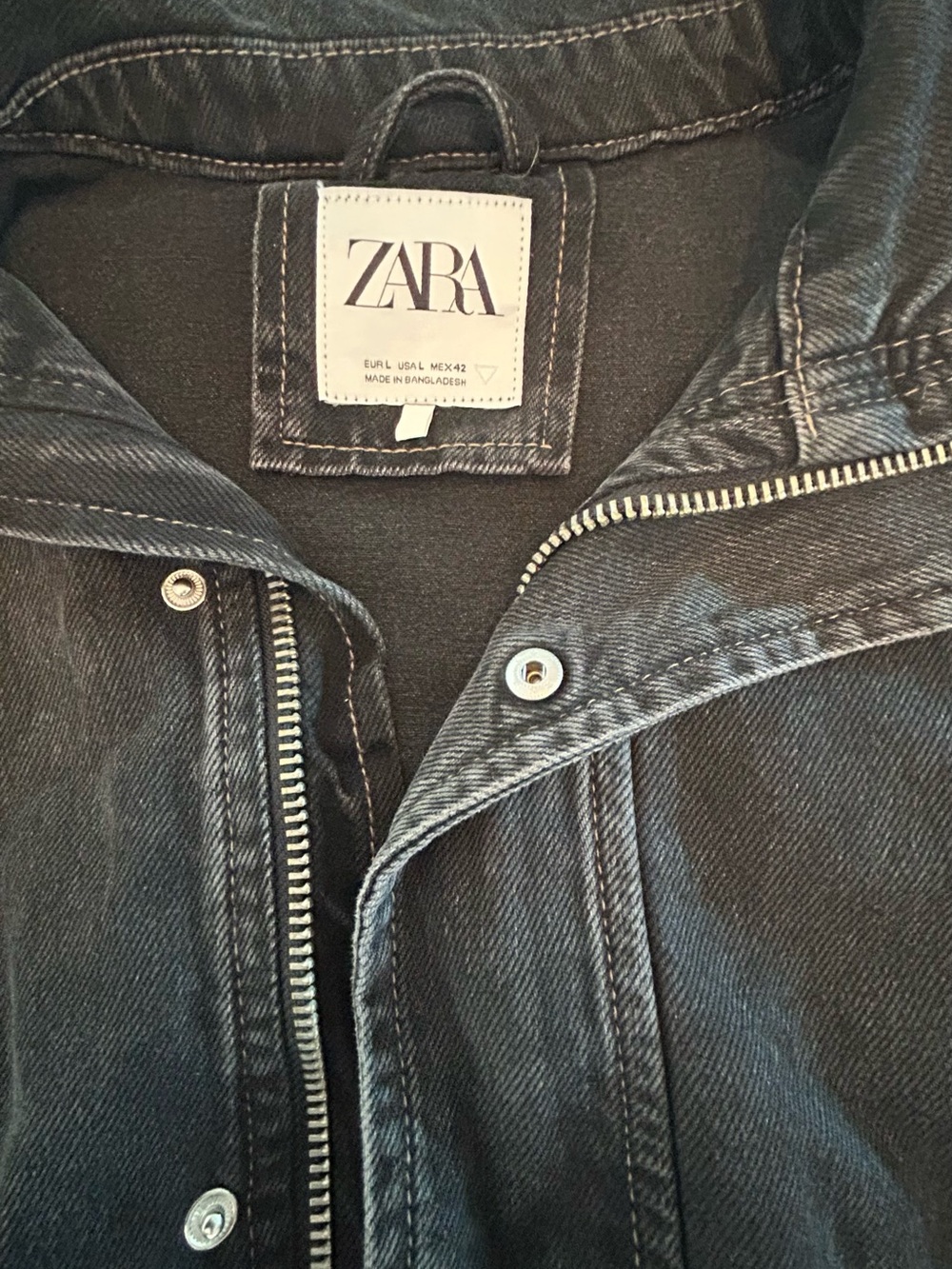 Zara Black Washed Denim Shirt Jacket - Picture 2 of 3